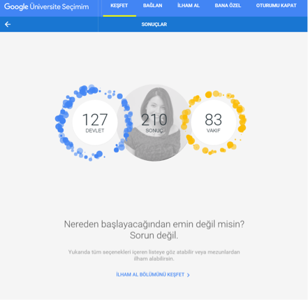 Screenshot of the final app, showing a logged in user and number of available schools for their choices.
